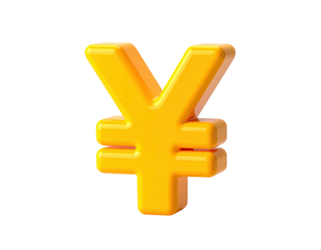 Shiny, 3D golden currency symbol, the Japanese yen, floating on a black background