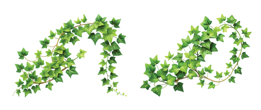 Green Ivy Climbing Vine: A lush green ivy vine with curling stems and leaves, photorealistic PNG.