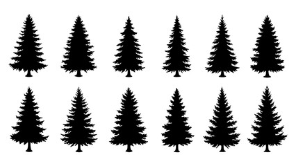 Obraz premium Set of black christmas tree silhouette vector design.