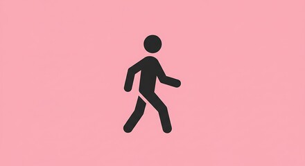 Walking person icon on a soft pink background for various applications