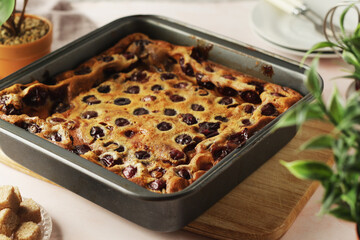 A traditional French pie with cherry clafouti