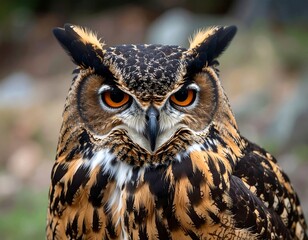 Fototapeta premium Close-up portrait of an owl. Intense gaze