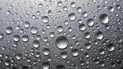 Fototapeta premium Water droplets gather closely on a smooth surface reflecting light softly. The scene captures the essence of natures beauty after rainfall highlighting delicate details.