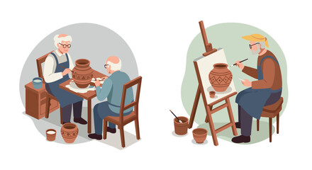 Elderly craftsmanship in 3d pottery and painting activities for seniors