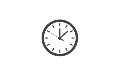 Simple dark gray clock icon with hour and minute hands on a white background, indicating time.