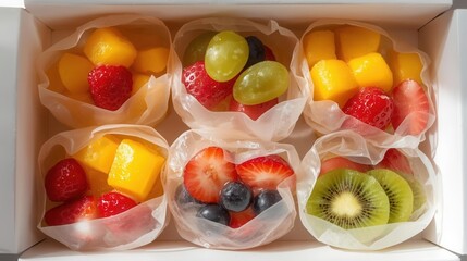 Healthy fruit box display kitchen food photography bright overhead view freshness concept