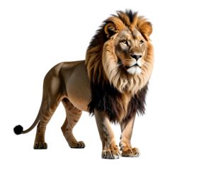 Regal male cat with a magnificent mane confidently strides, fully in view