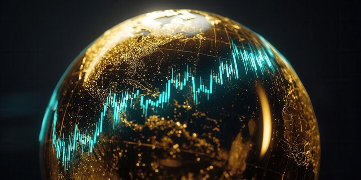 Global financial market trends digital globe infographic technology environment close-up perspective