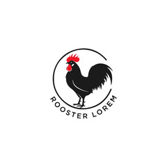 Black rooster logo inside a circle with text, isolated on white