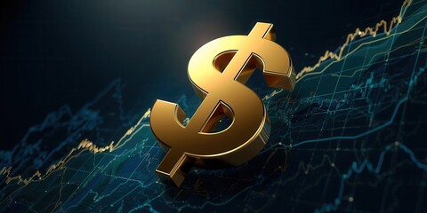 Financial growth insights golden dollar sign chart analysis digital finance data visualization modern environment