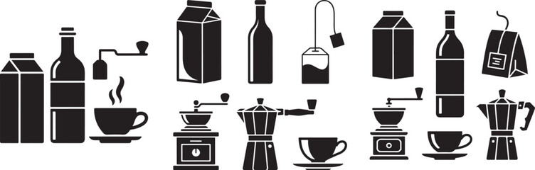 Beverage containers coffee grinders and cups milk bottle