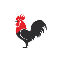 Rooster illustration with red comb and wattle, black body