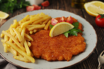 A Viennese schnizel with french fries