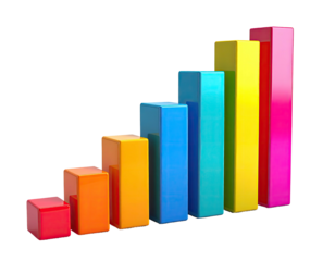 Colorful 3D bar chart visually representing increasing data on a black background