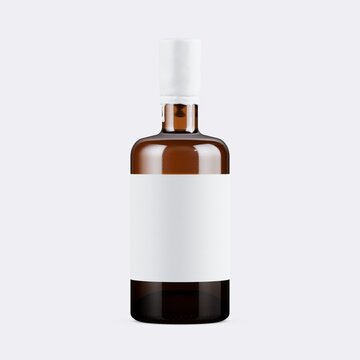 Elegant amber glass bottle mockup with blank label for branding, perfect for showcasing product designs in a modern setting, ready for your label.