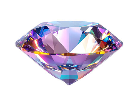 Rendered image of a large, multi-faceted diamond, iridescent and sparkling