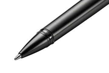 Close-up of a dark gray metal ballpoint pen tip