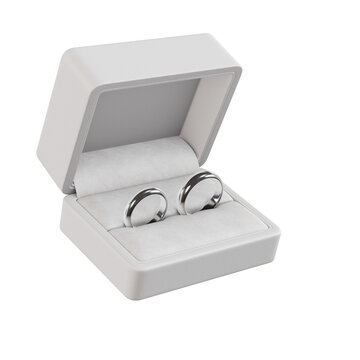 Elegant wedding rings displayed in a pristine white presentation box, symbolizing love, commitment, and a beautiful start together