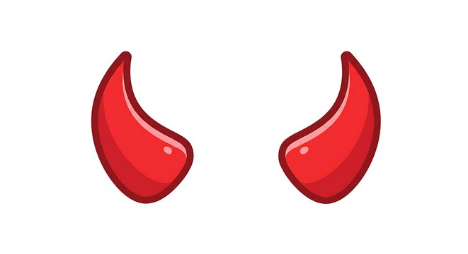 Vibrant red devil horns illustration against clean white backdrop - Powered by Adobe