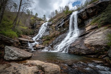 Naklejka premium Mountain waterfall cascading into a pool