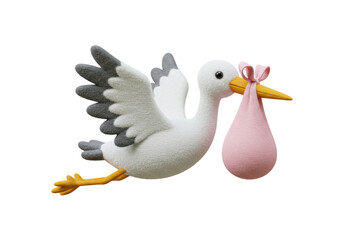 Isolated stork with pink bundle in beak delivering newborn baby for birth announcement © Nicolas