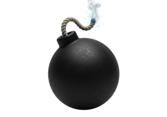 Isolated vintage cartoon bomb with a burning wick ready to explode in seconds