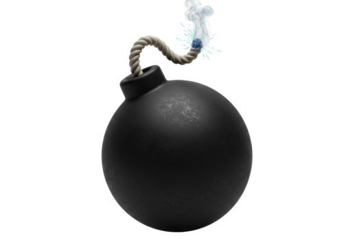 Isolated vintage cartoon bomb with a burning wick ready to explode in seconds