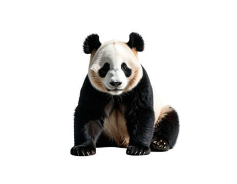 A seated giant panda with striking black and white fur, a cute expression
