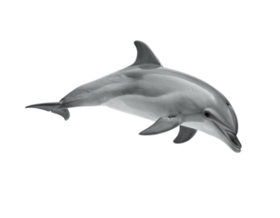 A sleek dolphin swims in a void, showcasing its smooth skin and agile form