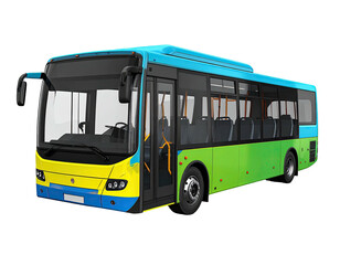 A colorful public transit bus with a striking, multi-tone exterior design