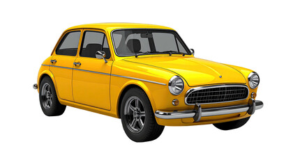 Bright yellow vintage compact car with chrome accents and dark wheels