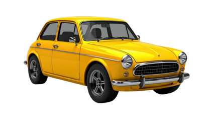 Bright yellow vintage compact car with chrome accents and dark wheels
