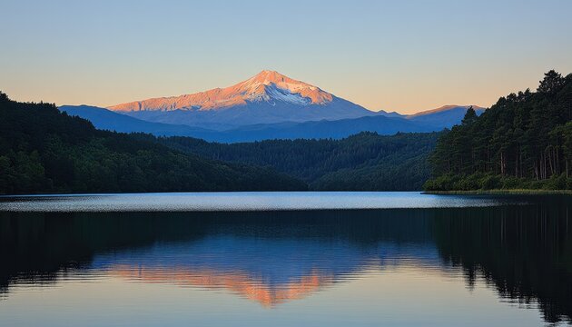Mountain reflected in calm lake at dawn - Powered by Adobe