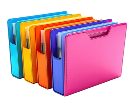 Vibrant, colorful file folders lined up against a black background