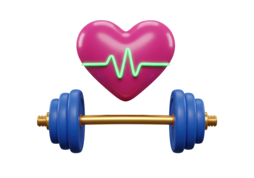 Isolated health and fitness related icons showing dumbbells and heart for exercise purposes