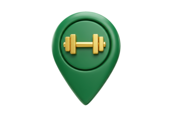 Isolated gym location pin icon, training sport center map pointer, fitness gym center pointer icon