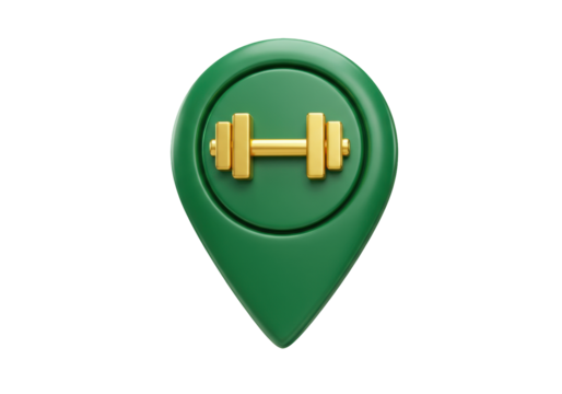 Isolated gym location pin icon, training sport center map pointer, fitness gym center pointer icon