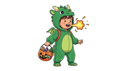 Young Dragon: A child in a vibrant dragon costume playfully breathes fire. The image captures the innocence and fun of childhood, a perfect symbol of imagination and play.