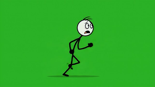 Scared Stickman Runs Away Animated Character on Green Screen