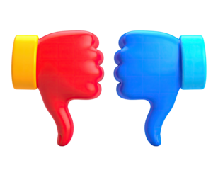 Two thumbs down emojis, red and blue, side by side against a black background