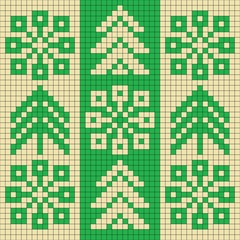 A simple Christmas pattern with fir trees and snowflakes. The design is suitable for weaving, cross-stitching, or knitting.