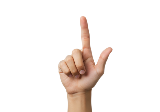 One finger pointing up, signifying importance, first place, or making a selection on a white background