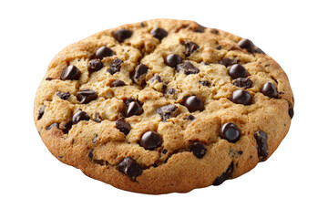 Delicious Chocolate Chip Cookie Isolated on Transparent Background with Crumbs Detail Golden Brown Texture and Rich Dark Chocolate Chips Food Photography Style