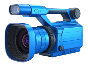 A glossy blue digital video camera, ready to capture any event