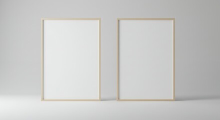 Two vertical wooden frames with blank white canvas for mockup display