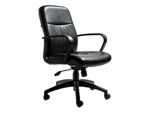 Sleek black ergonomic office chair, studio shot, isolated on a pure black background