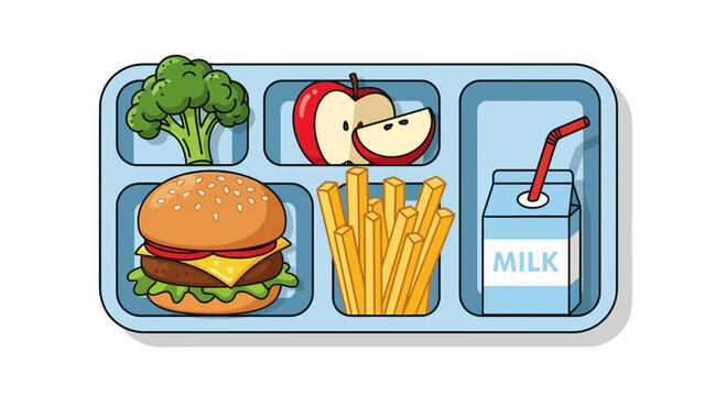 School cafeteria lunch tray with food.