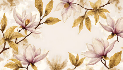 Fototapeta premium Elegant Watercolor Magnolia Flowers on Light Background for Decorative Art and Floral Design