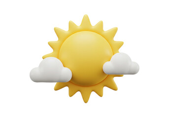 Isolated Weather forecast icon showing sunny day with clouds in 3d rendering style