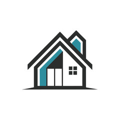 Modern abstract house logo symbol with blue and black accents on white background
